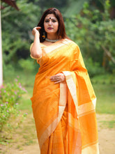 Exquisite rich look heavy banarasi honey orange saree
